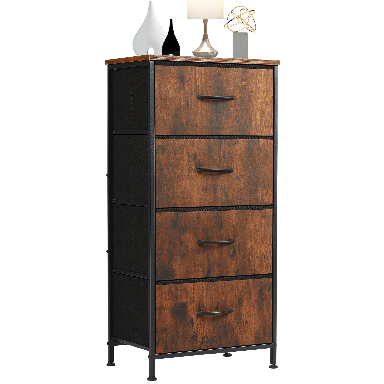 4 Tiers Drawers Dresser Chest of Drawers,Metal Frame and Wood Top